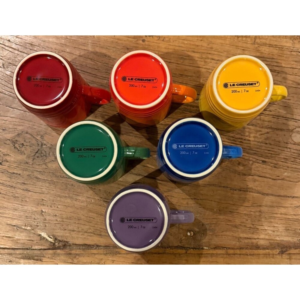 Le Creuset Stoneware Rainbow Multicolor Set of 6 7oz London Cappuccino Mugs NEW - Picture 5 of 6